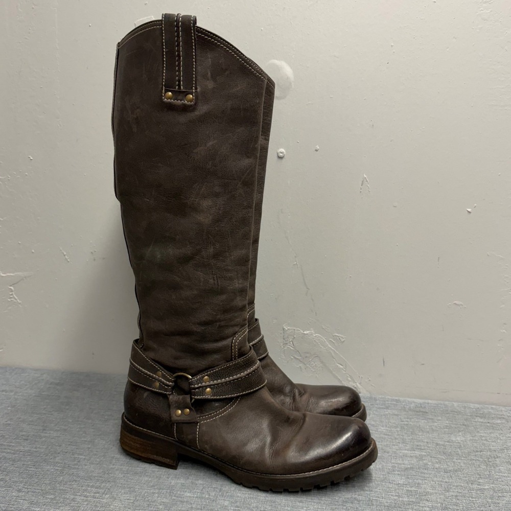 Cordani Tall Boots Women 40 Brown Leather Harness Distressed Made in Italy Rare